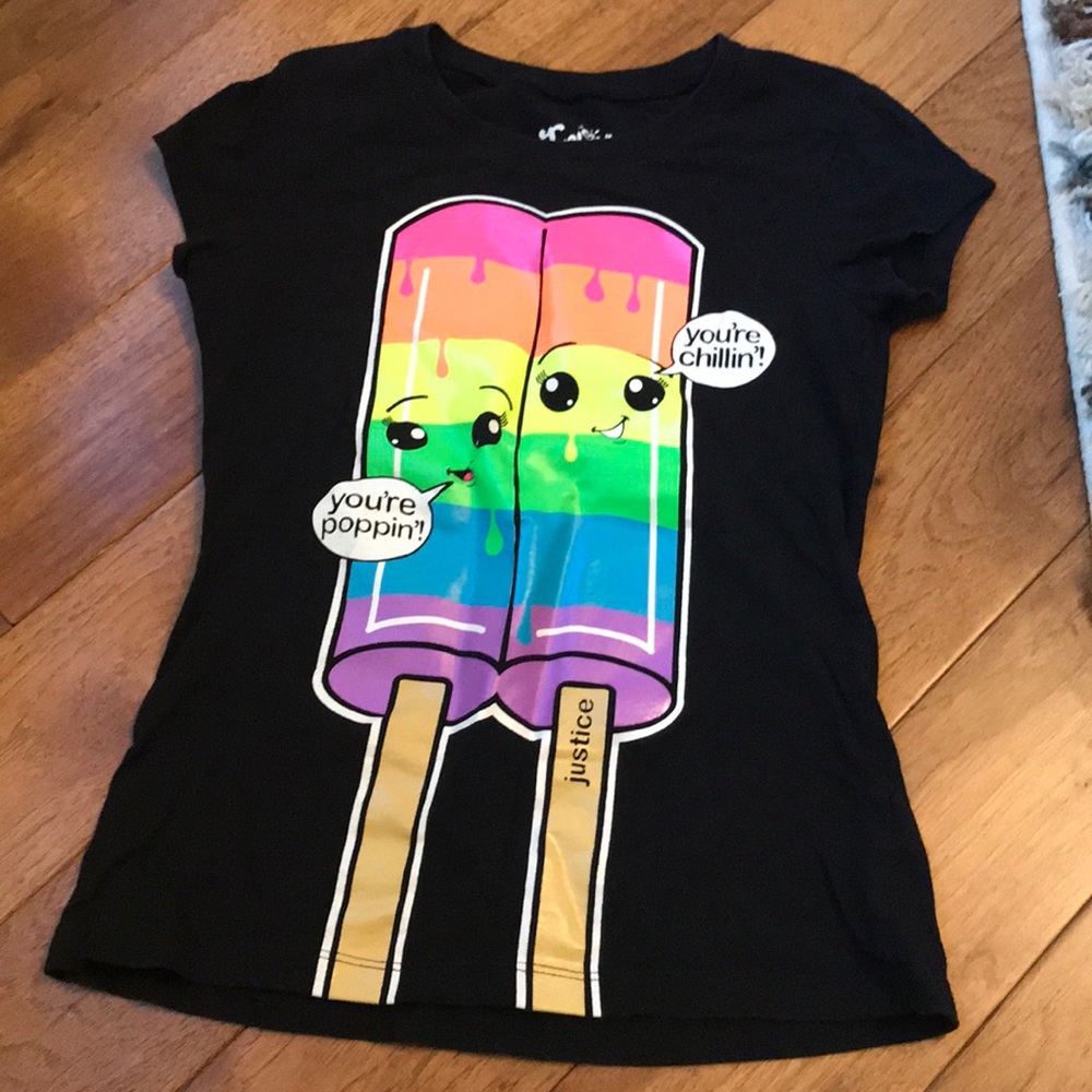 Justice shirt, with two rainbow popcicles!